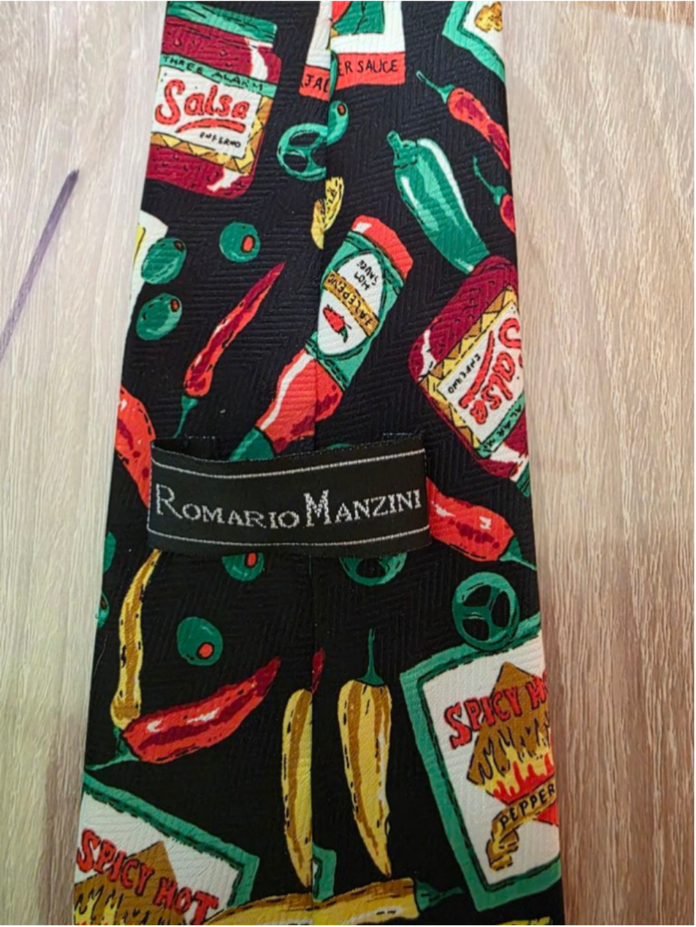 Men's Romario Manzini Black Red Chili Pepper Novelty Tie One Size